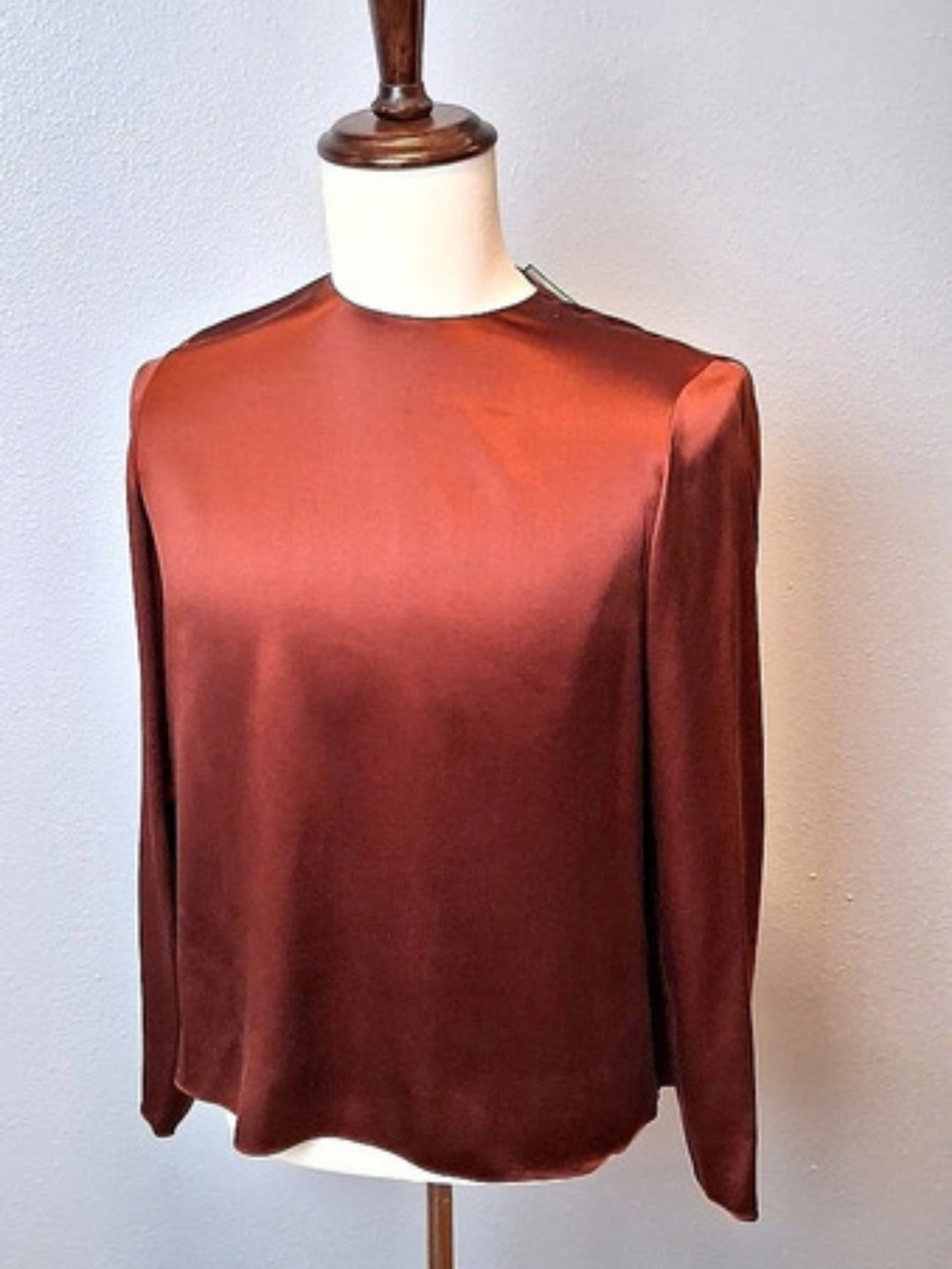 Vince Satin Blouse in Brown Size Small draped tie